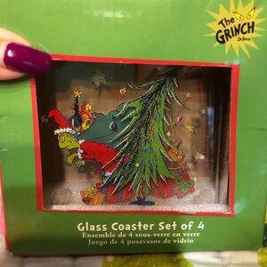 Hallmark The Grinch Glass Coaster Set - Green and Red